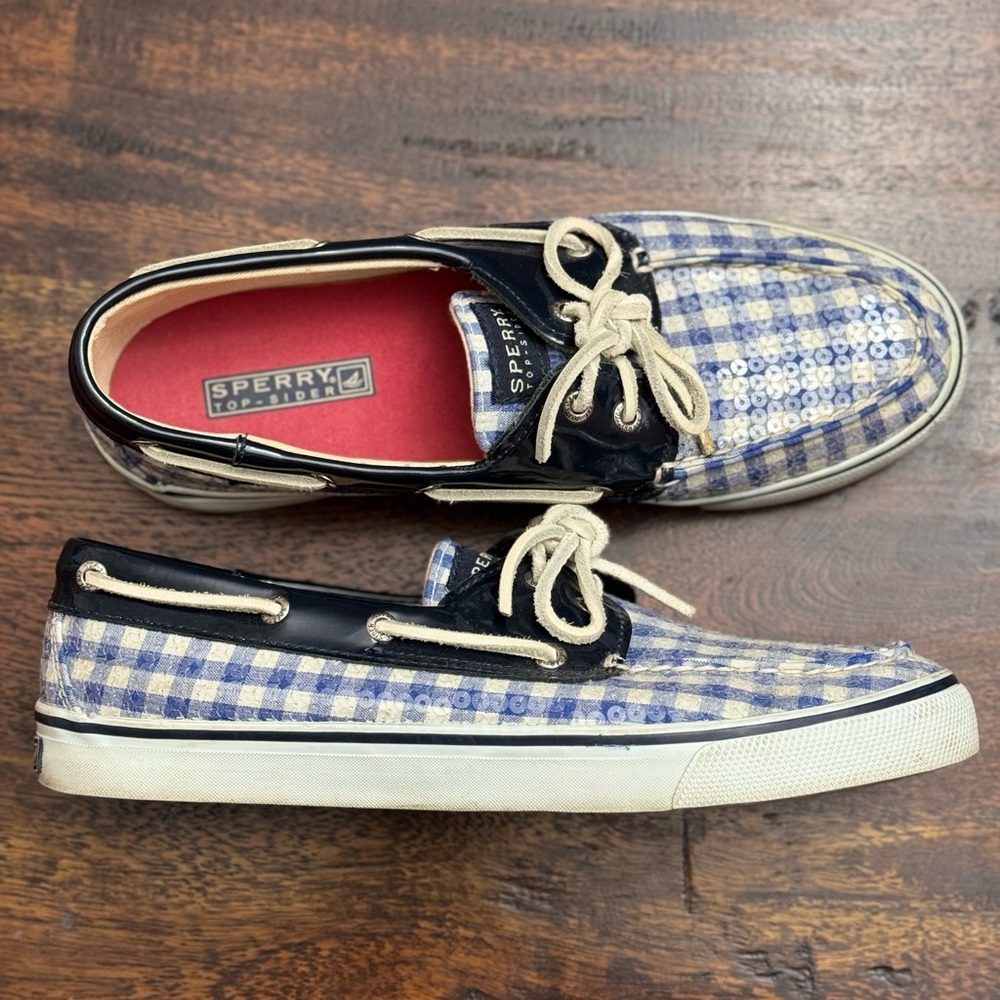 Sperry Blue and White Checkered Flats